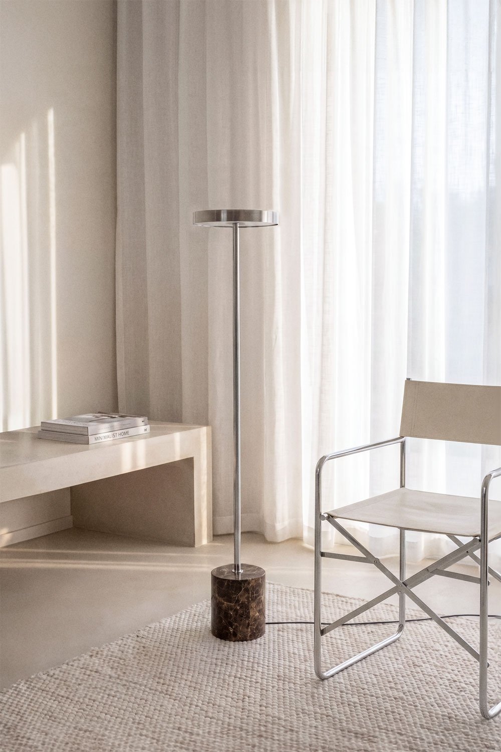 Lâmpada de pé LED em aço inoxidável e pedra natural Isasia, imagem de galeria 1
