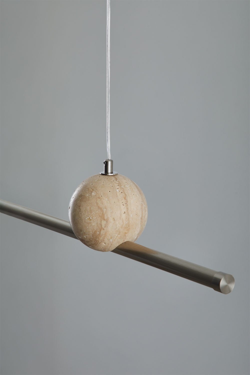 Lâmpada de teto pendente linear LED 100 cm em pedra natural e ferro Lanuvio, imagem de galeria 5