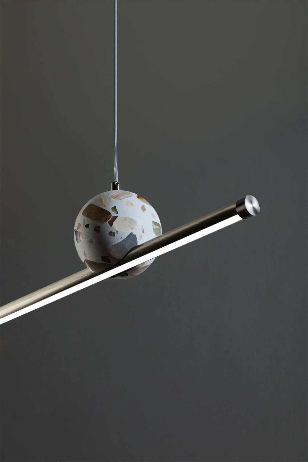 Lâmpada de teto pendente linear LED 100 cm em pedra natural e ferro Lanuvio, imagem de galeria 6