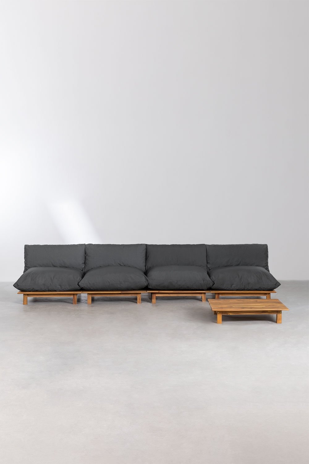 Conjunto de sala com sofá modular reclinável de 4 peças e mesa de centro em madeira de acácia Brina, imagem de galeria 3