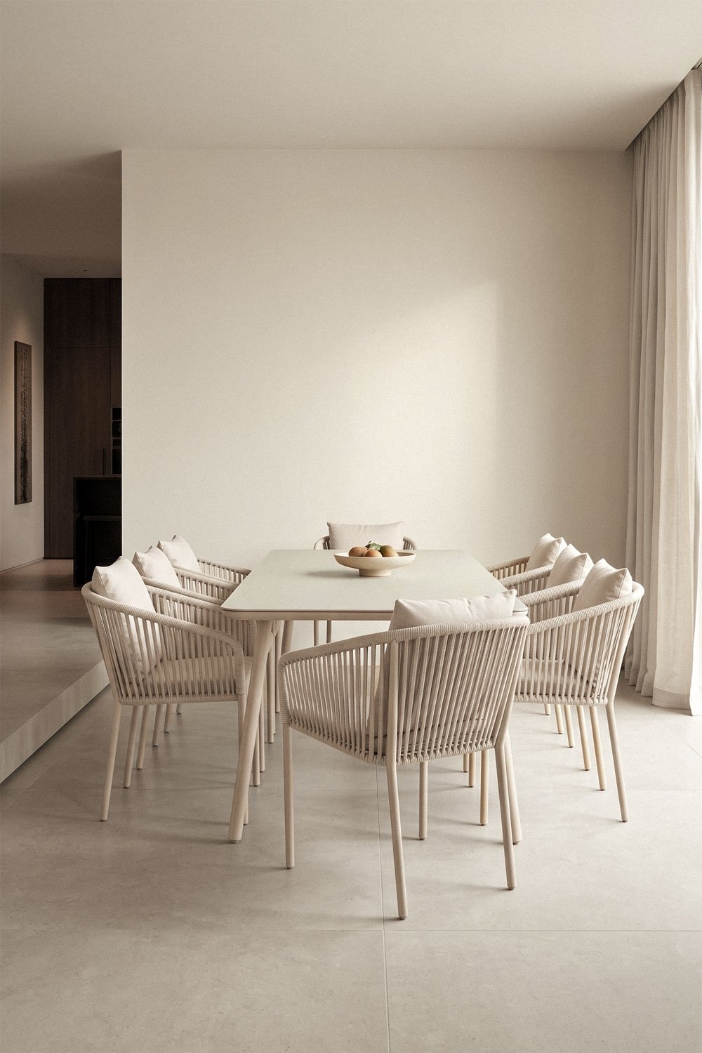 Conjunto de mesa retangular 160x90 cm e 6 cadeiras de jantar em corda trançada Arhiza Classic, imagem de galeria 1