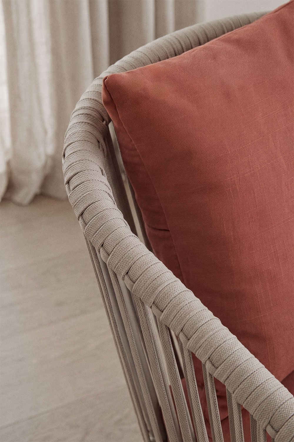 Conjunto de mesa retangular 160x90 cm e 6 cadeiras de jantar em corda trançada Arhiza Classic, imagem de galeria 2