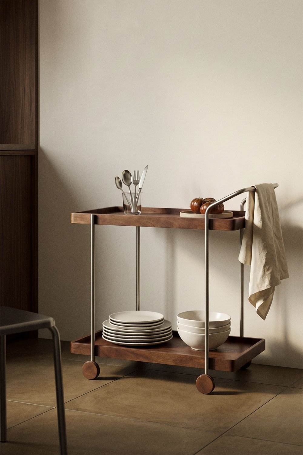 Carrinho de cozinha em madeira de manga e aço inoxidável Danalex, imagem de galeria 1