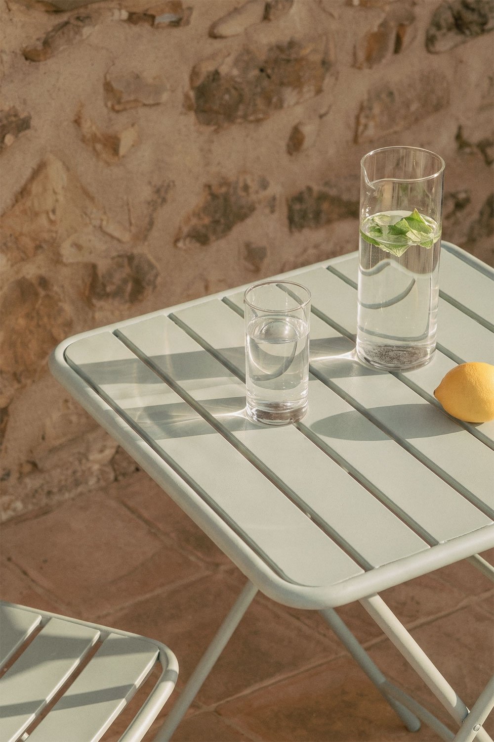 Mesa de jardim quadrada 60x60 cm dobrável em aço Janti, imagem de galeria 2