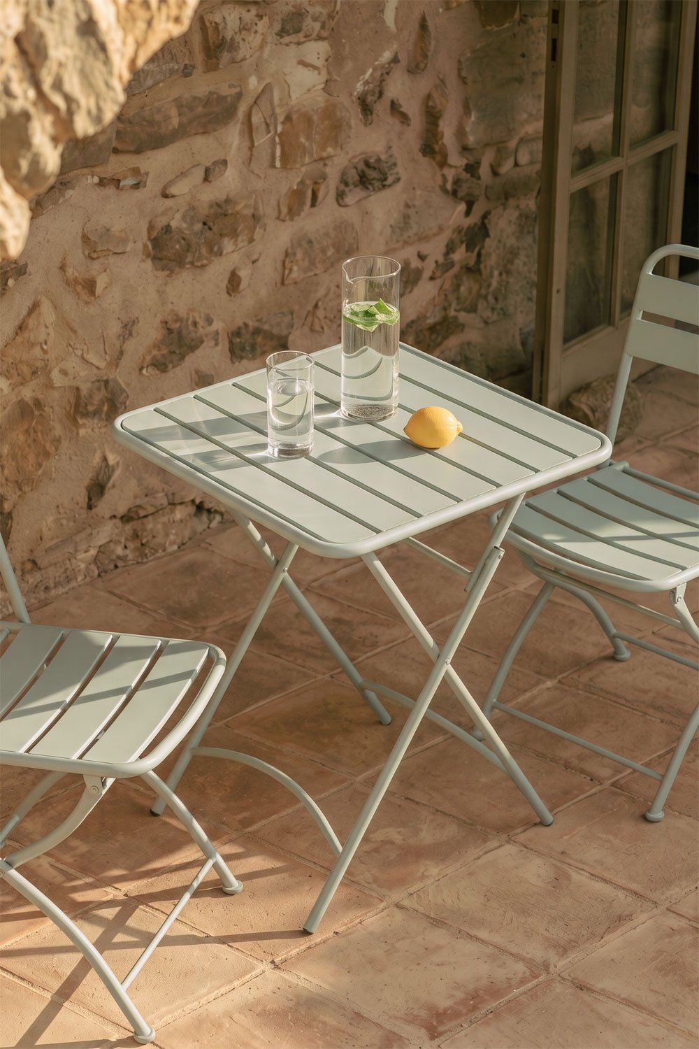 Mesa de jardim quadrada 60x60 cm dobrável em aço Janti, imagem de galeria 1