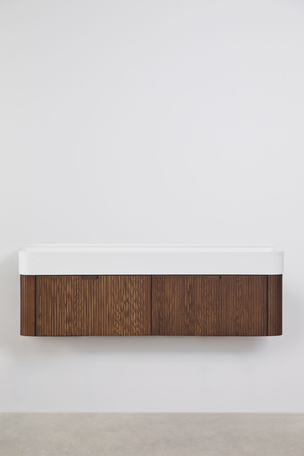 Conjunto de móvel de casa de banho suspenso 130x45 cm em madeira com lavatório integrado Saioa, imagem de galeria 3