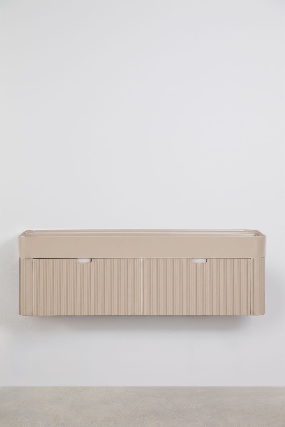 Conjunto de móvel de casa de banho suspenso 130x45 cm em madeira com lavatório integrado Saioa, imagem de galeria 3