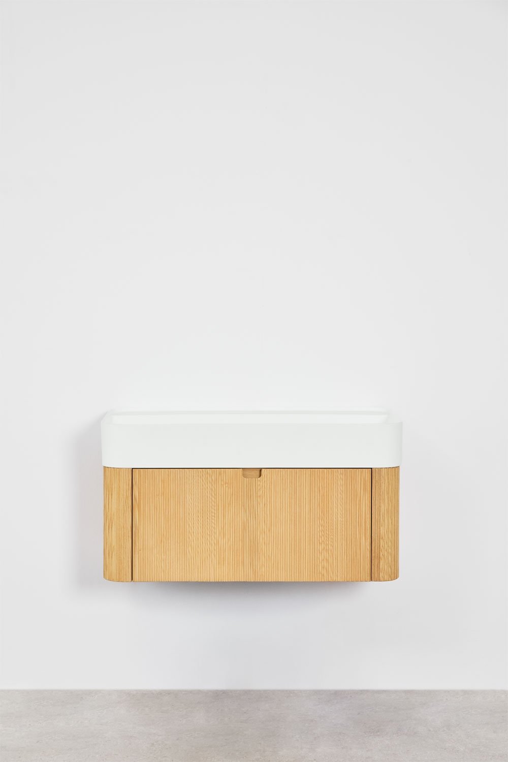 Conjunto de móvel de casa de banho suspenso 80x40 cm em madeira com lavatório integrado Saioa, imagem de galeria 1