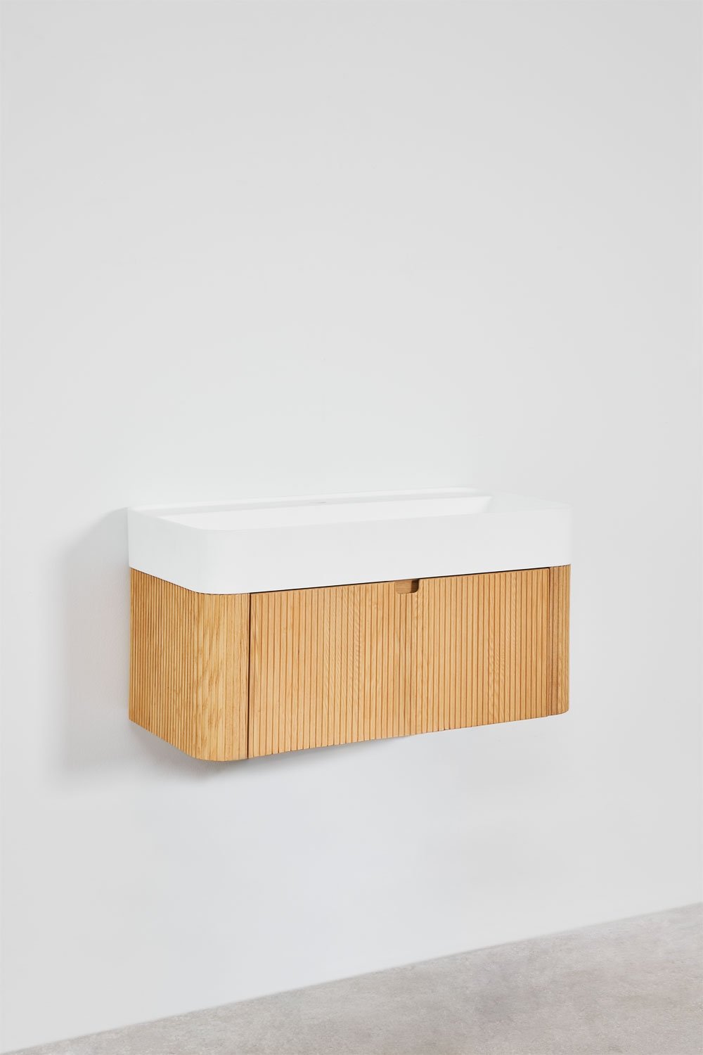 Conjunto de móvel de casa de banho suspenso 80x40 cm em madeira com lavatório integrado Saioa, imagem de galeria 2