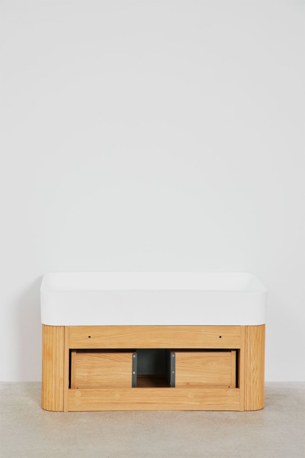 Conjunto de móvel de casa de banho suspenso 80x40 cm em madeira com lavatório integrado Saioa, imagem de galeria 7