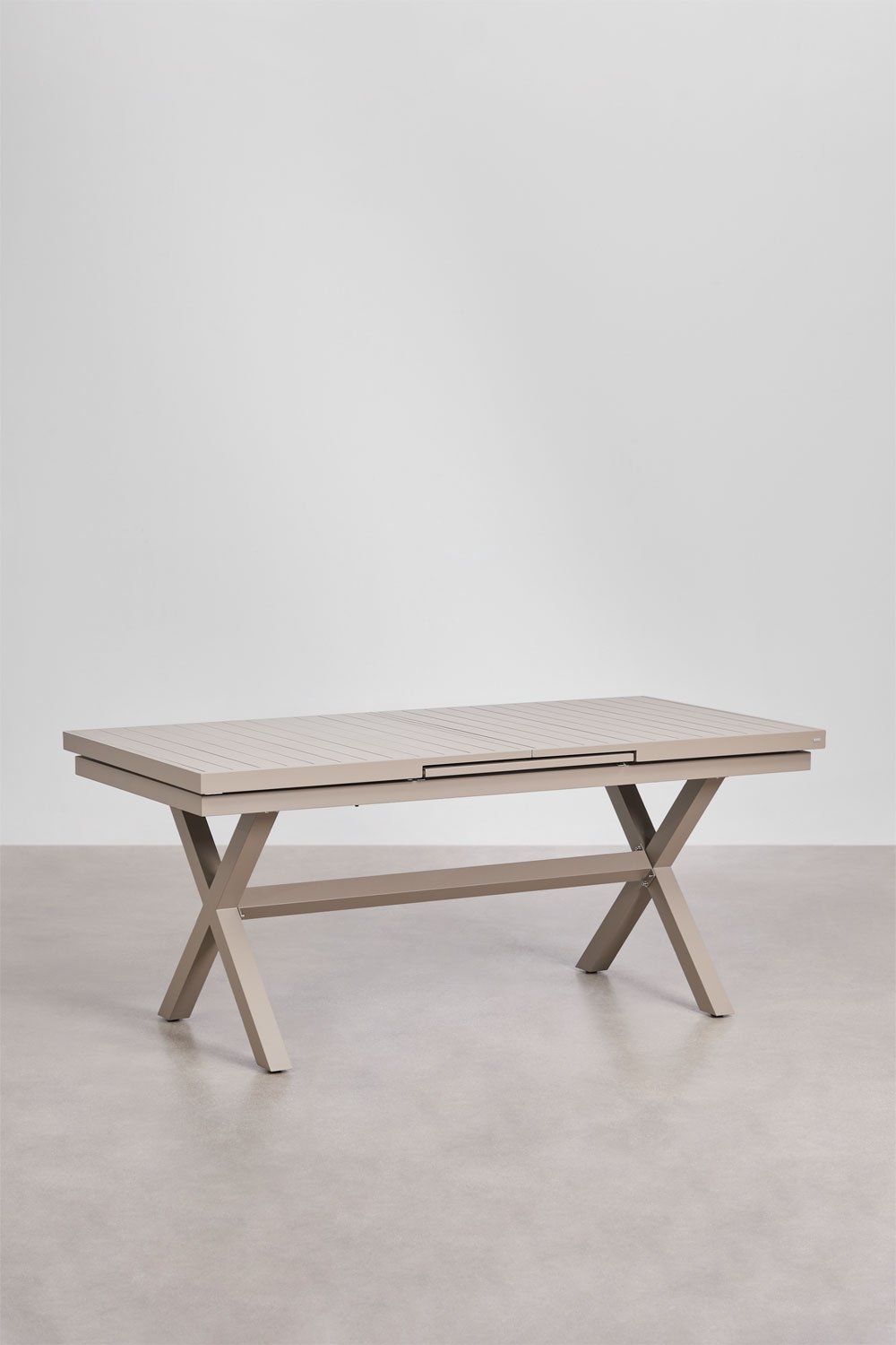 Conjunto de mesa retangular extensível Karena 240-300x100 cm e 10 cadeiras de jardim empilháveis com apoios de braços Omara, imagem de galeria 2