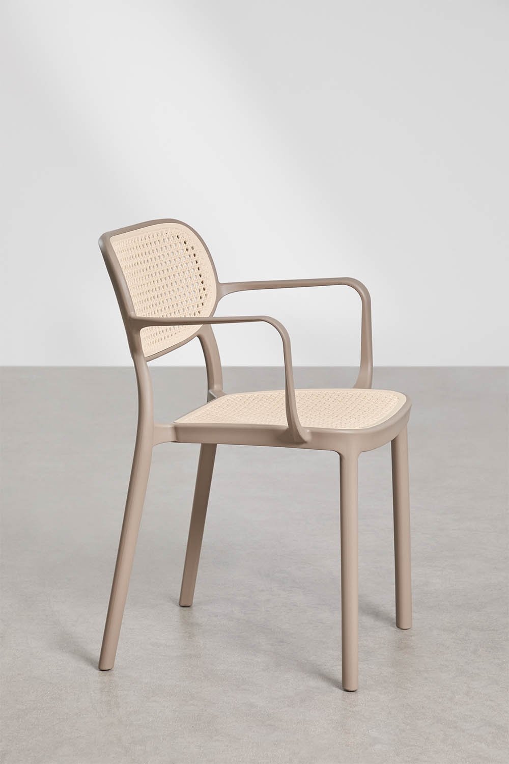 Conjunto de mesa retangular extensível Karena 240-300x100 cm e 10 cadeiras de jardim empilháveis com apoios de braços Omara, imagem de galeria 9