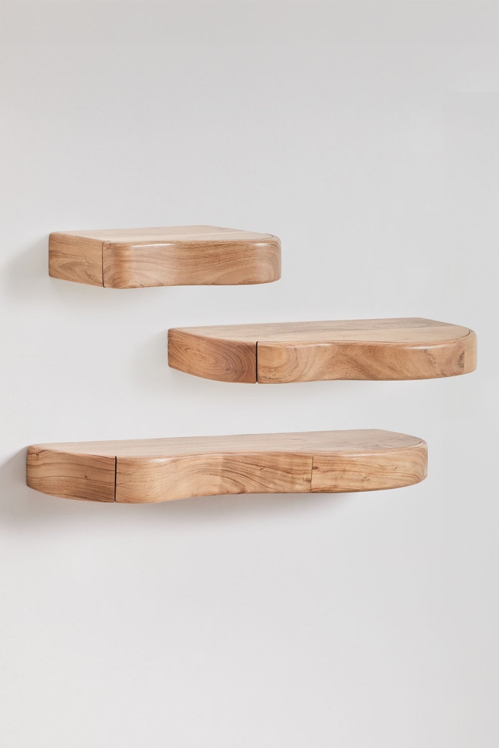 Conjunto de 3 prateleiras de parede com arrumação em madeira de acácia Nireimi, imagem de galeria 1
