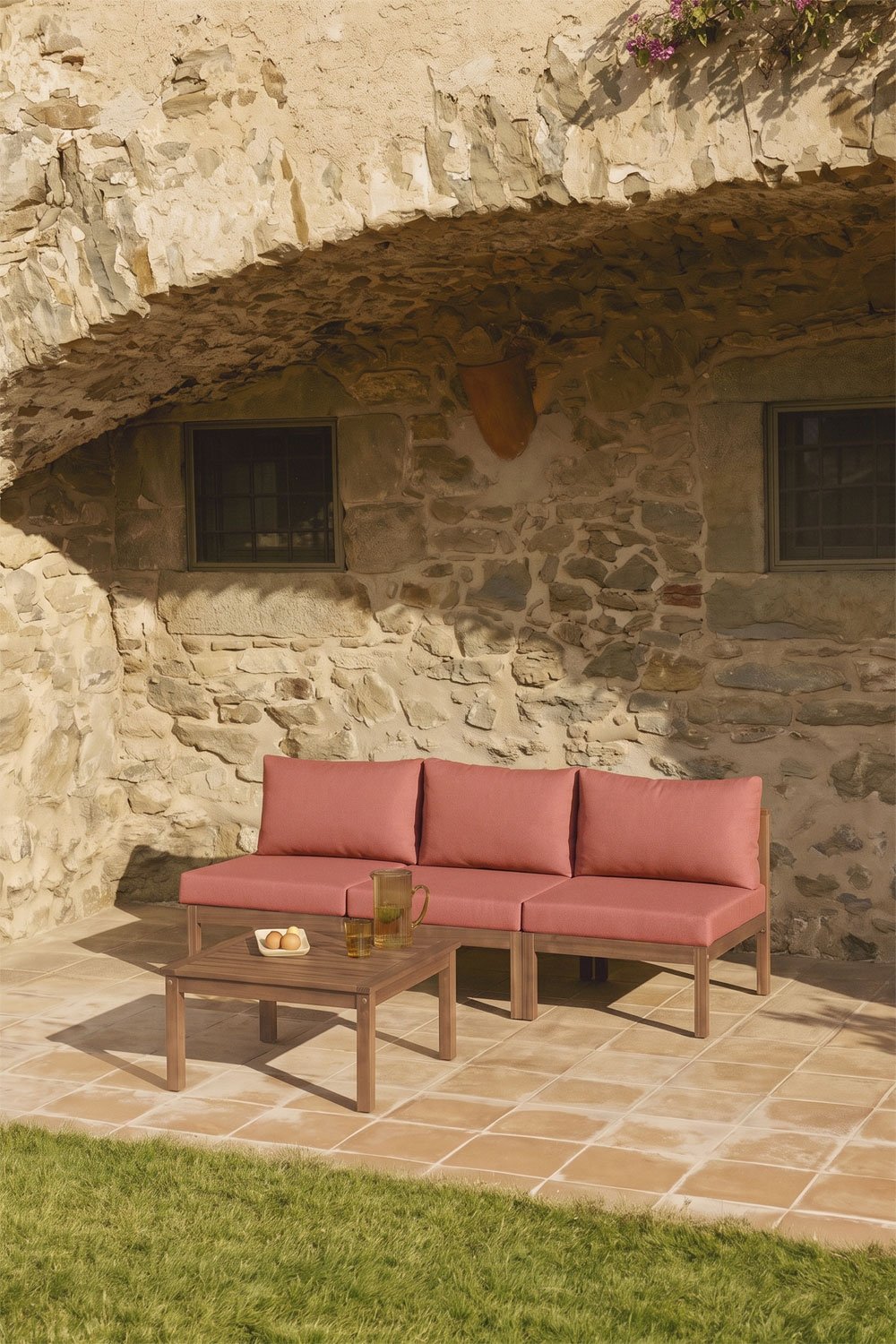 Sofá modular de jardim de 3 peças em madeira de acácia Branson, imagem de galeria 1