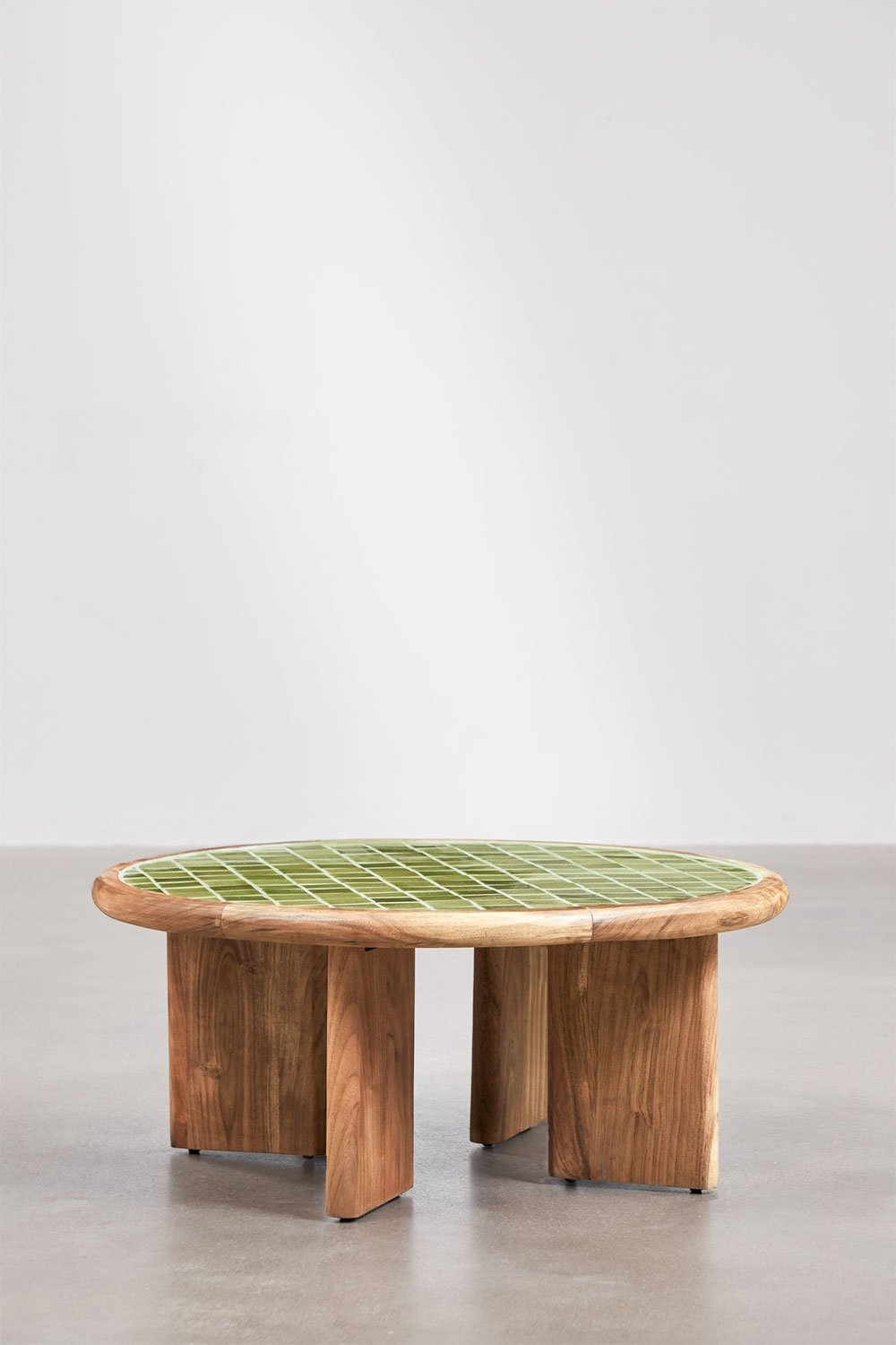 Mesa de centro redonda Ø80 cm em azulejos e madeira de acácia Aitana, imagem de galeria 3