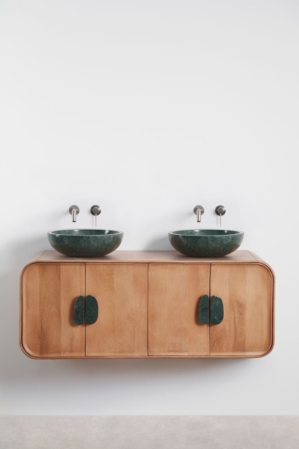 Conjunto de móvel de casa de banho dupla suspensa 130x45 cm em madeira de manga e pedra natural Kivalina, imagem de galeria 3