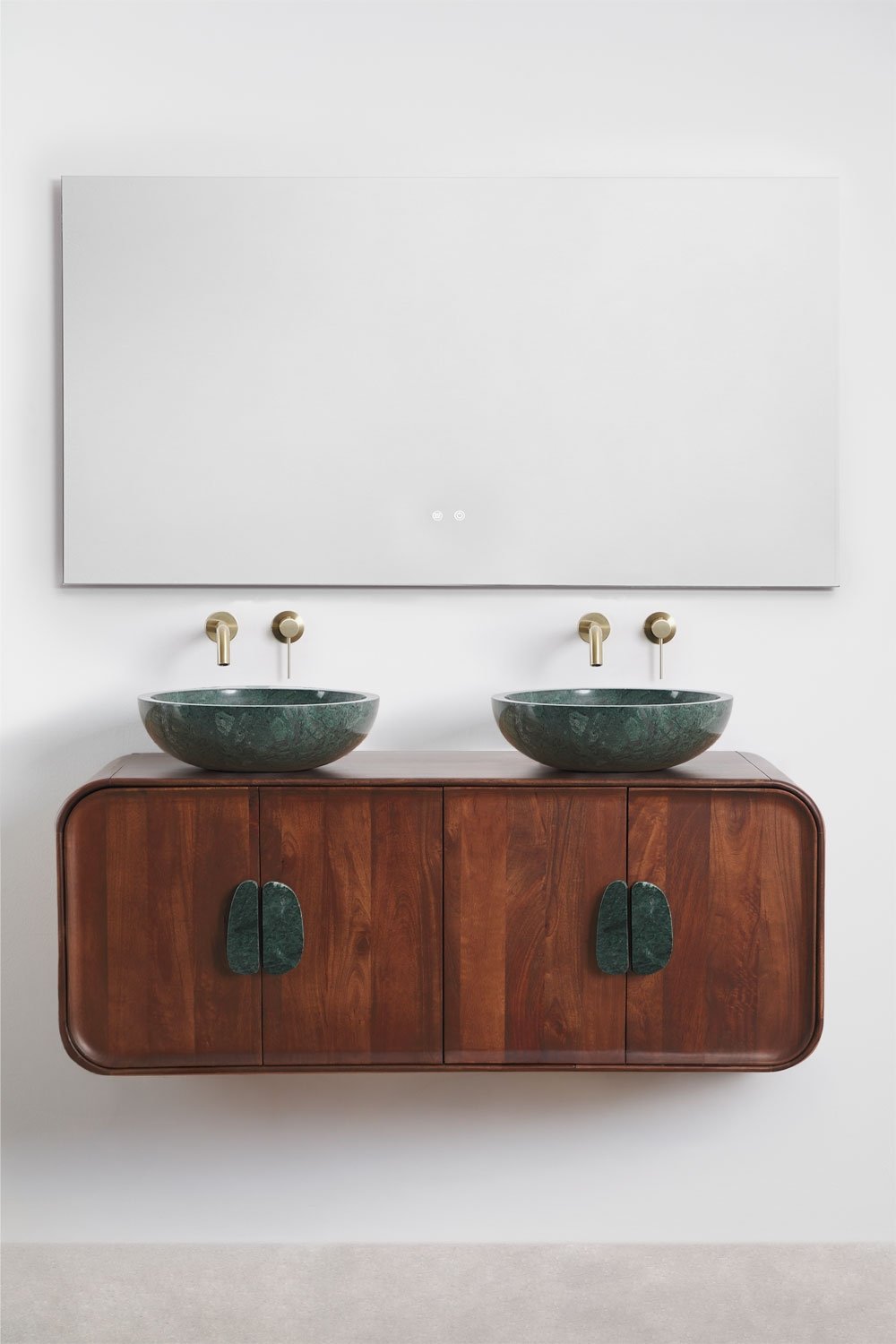 Conjunto de móvel de casa de banho dupla suspensa 130x45 cm em madeira de manga e pedra natural Kivalina, imagem de galeria 3