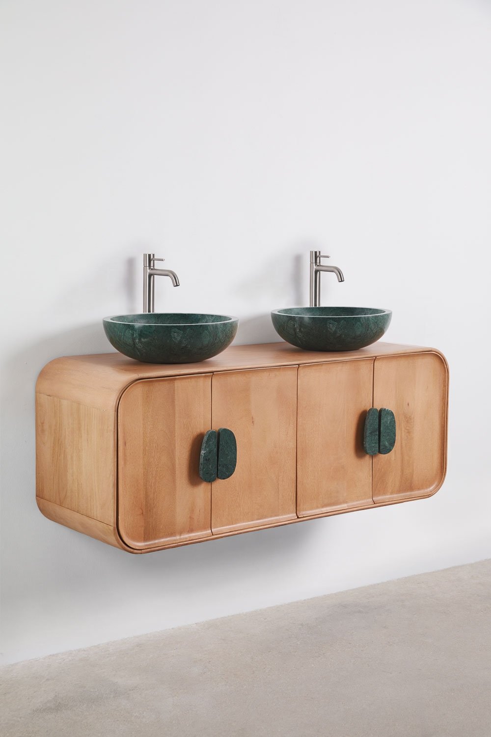 Conjunto de móvel de casa de banho dupla suspensa 130x45 cm em madeira de manga e pedra natural Kivalina, imagem de galeria 4
