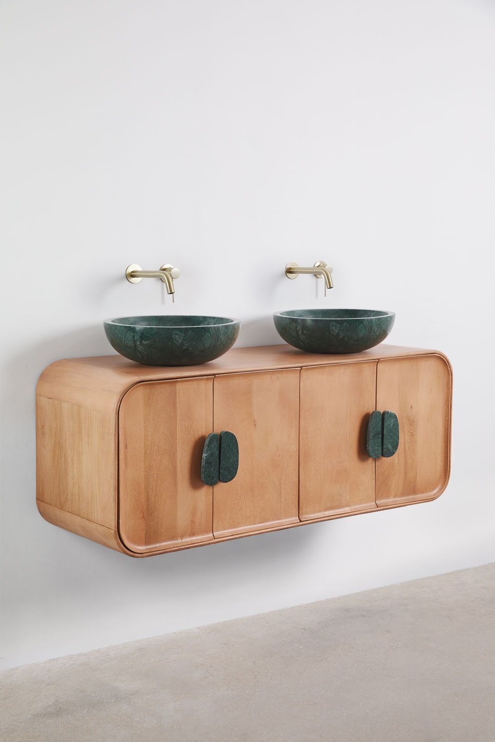 Conjunto de móvel de casa de banho dupla suspensa 130x45 cm em madeira de manga e pedra natural Kivalina, imagem de galeria 4