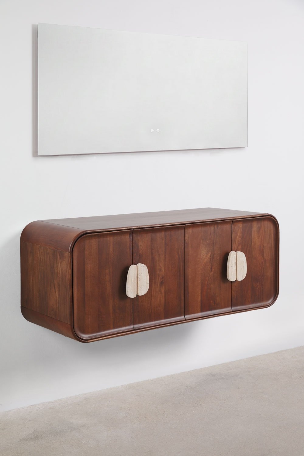 Conjunto de móvel de casa de banho dupla suspensa 130x45 cm em madeira de manga e pedra natural Kivalina, imagem de galeria 4