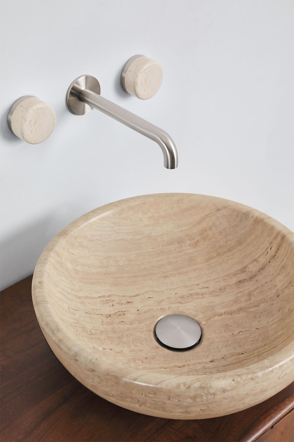 Conjunto de móvel de casa de banho dupla suspensa 130x45 cm em madeira de manga e pedra natural Kivalina, imagem de galeria 6