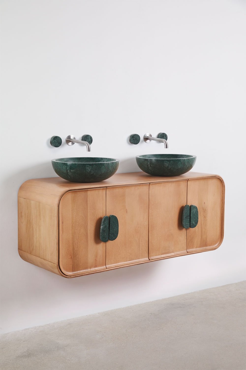 Conjunto de móvel de casa de banho dupla suspensa 130x45 cm em madeira de manga e pedra natural Kivalina, imagem de galeria 2
