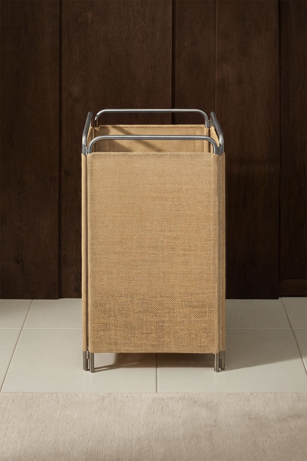 Cesto para roupa dobrável em aço inoxidável e juta Daremi, imagem de galeria 1