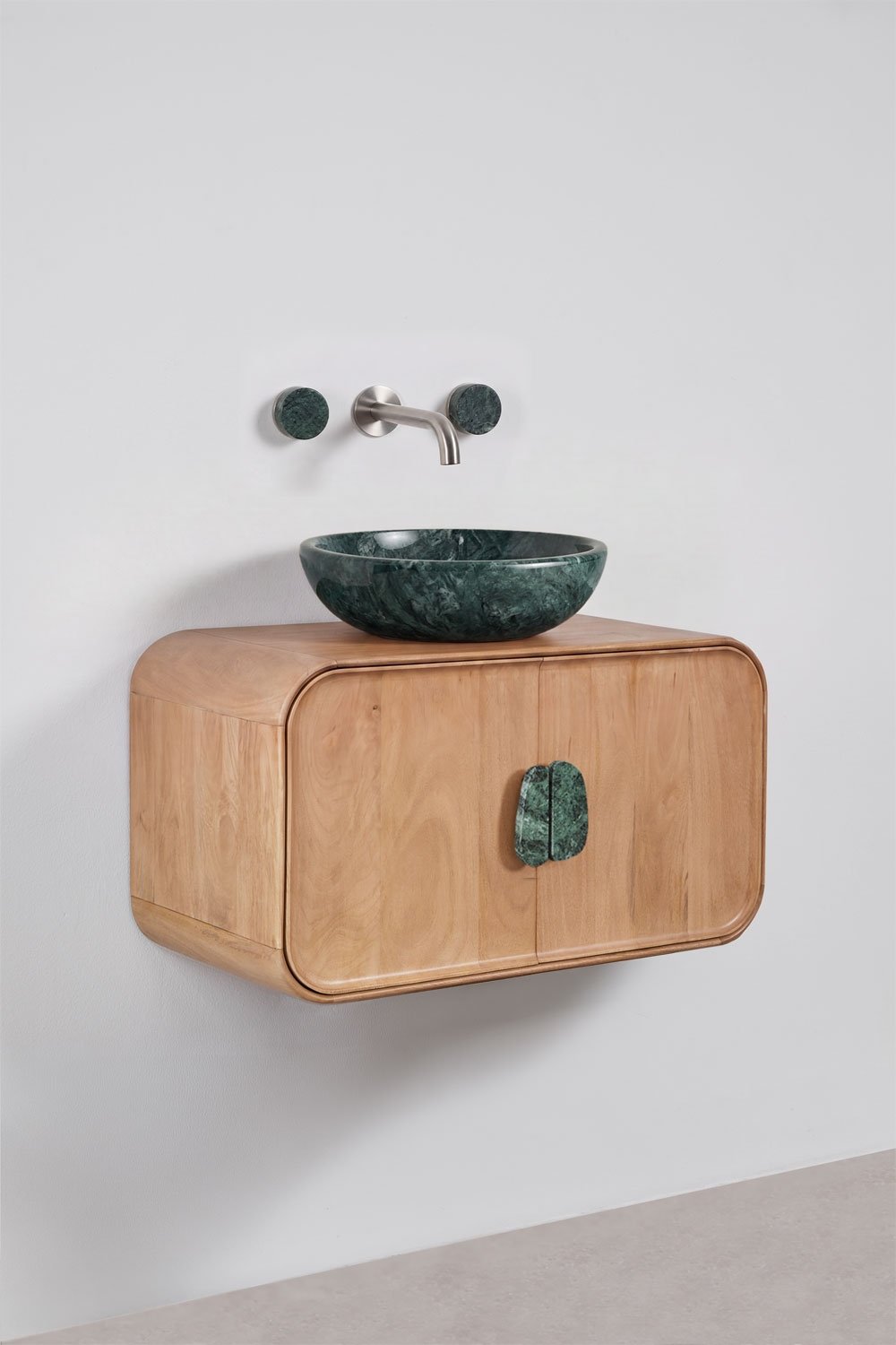 Conjunto de móvel de casa de banho suspenso 95x45 cm em madeira de manga e pedra natural Kivalina, imagem de galeria 2