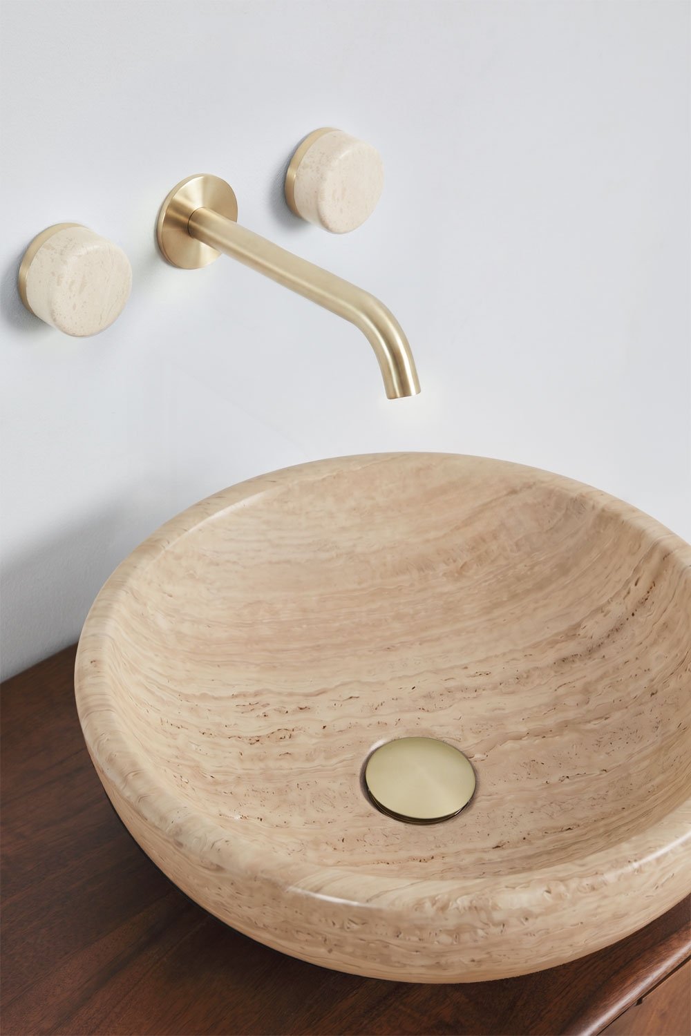 Conjunto de móvel de casa de banho suspenso 95x45 cm em madeira de manga e pedra natural Kivalina, imagem de galeria 3