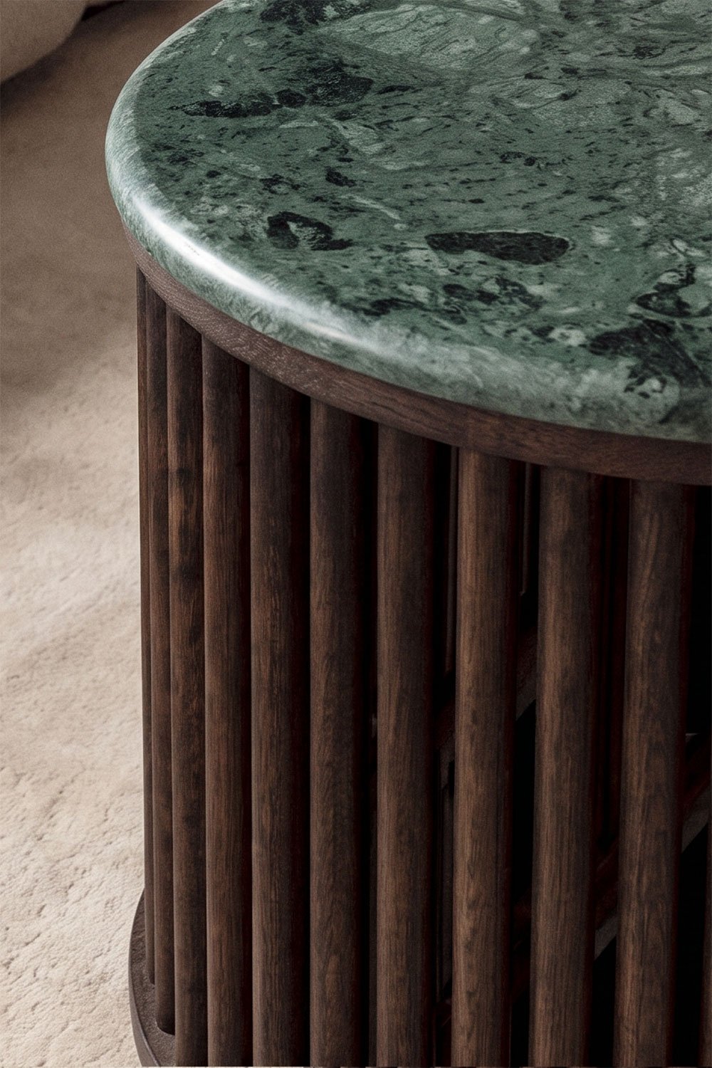 Oval coffee table 90x50 cm in mango wood and natural stone Talix, imagem de galeria 2