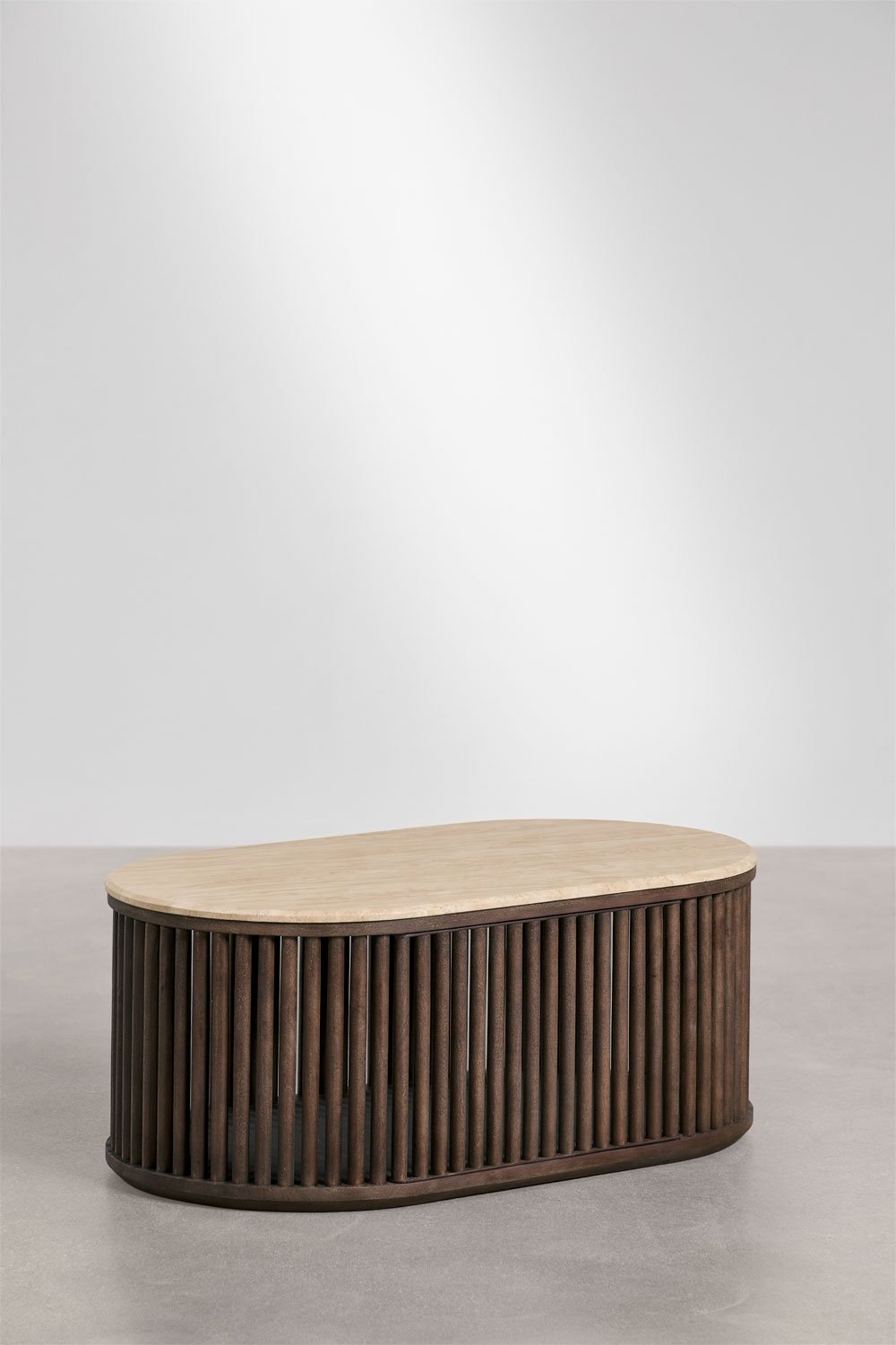 Oval coffee table 90x50 cm in mango wood and natural stone Talix, imagem de galeria 3
