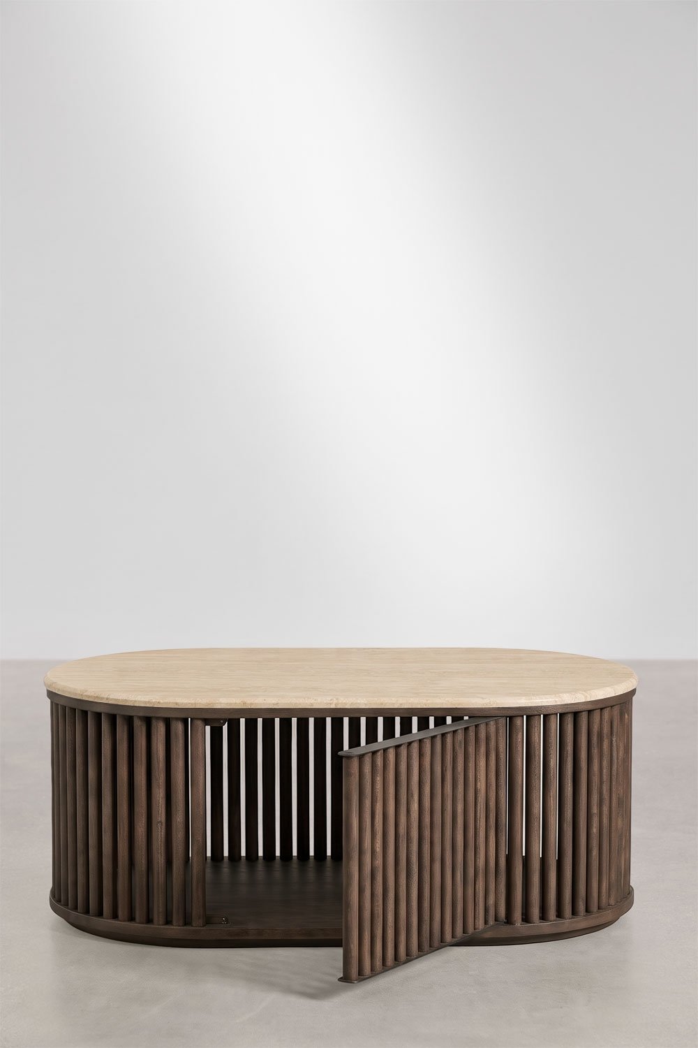 Oval coffee table 90x50 cm in mango wood and natural stone Talix, imagem de galeria 5
