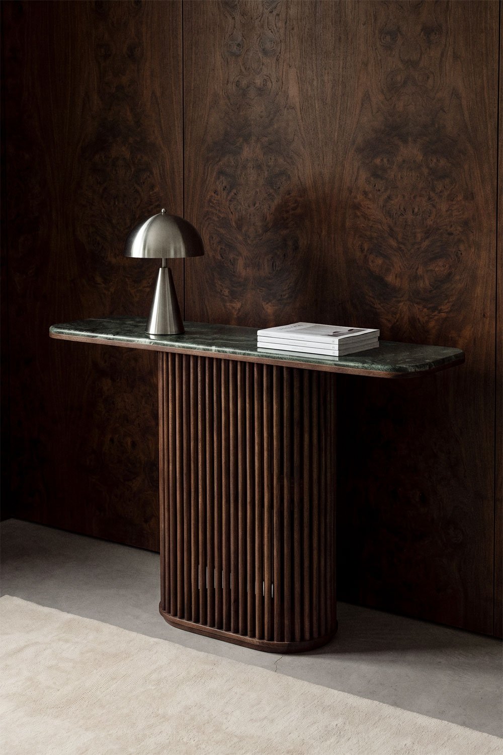 Consola de entrada retangular 120x30 cm em madeira de manga e pedra natural Talix, imagem de galeria 1