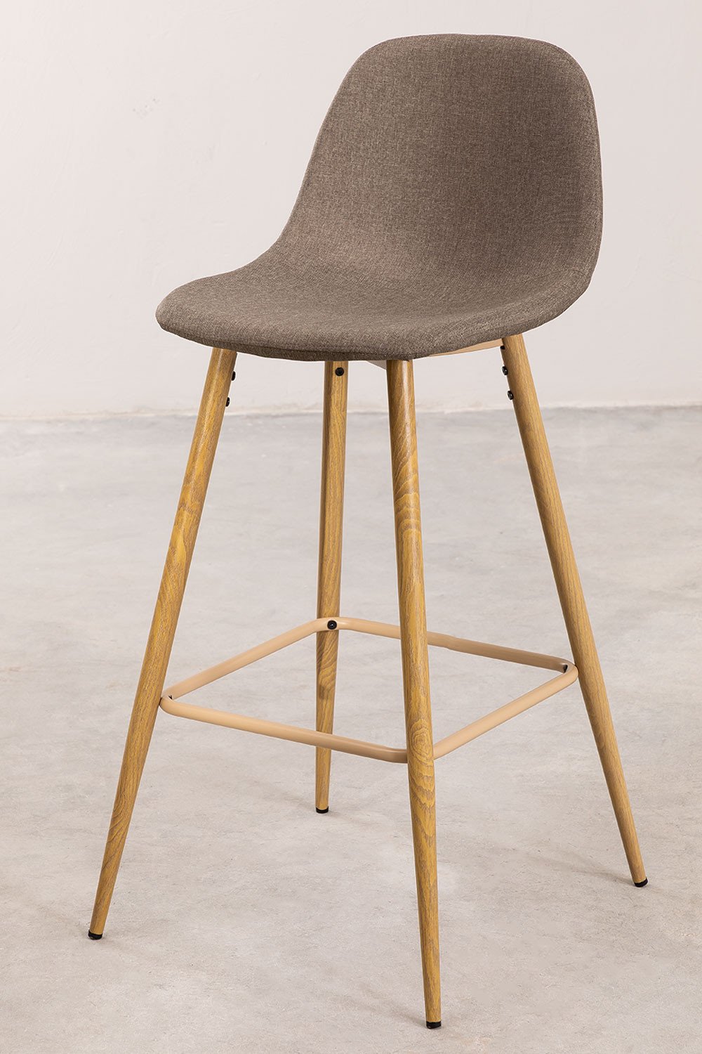 Pack de 4 bancos altos 75 cm em tecido cinza taupe e pés com acabamento madeira natural Glamm, imagem de galeria 1