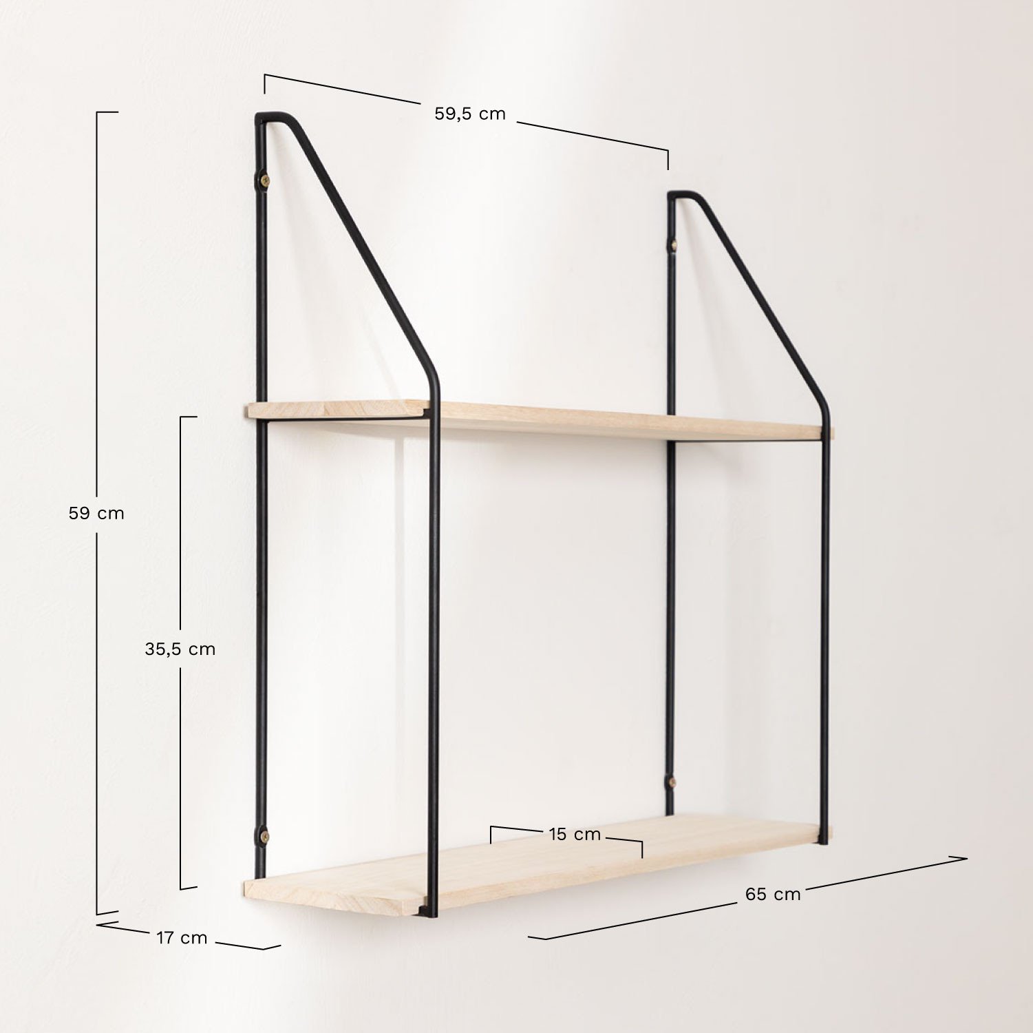 Wood & Steel Wall Shelf Arison , MEASURES