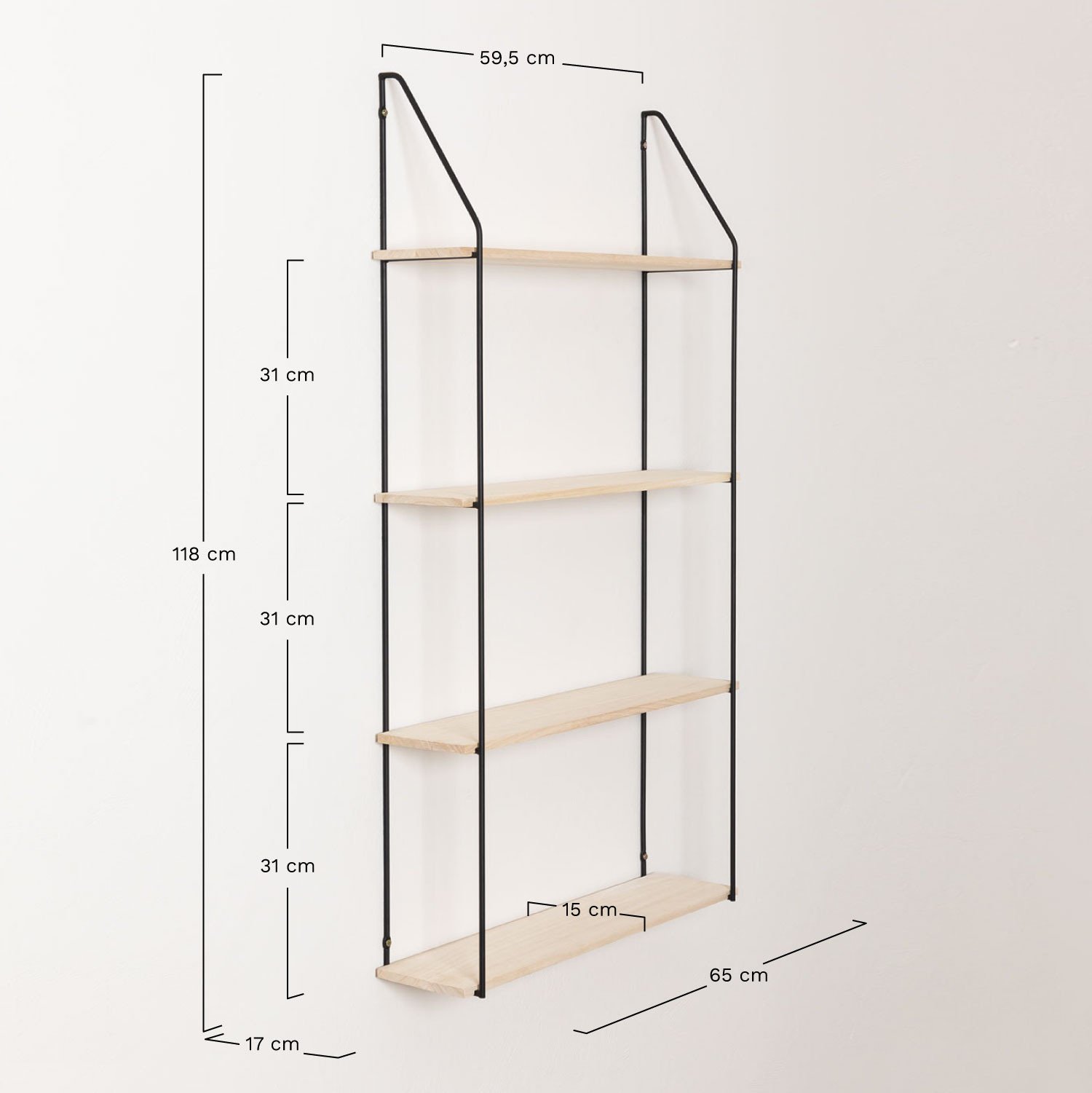 Wood & Steel Wall Shelf Arison , MEASURES