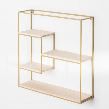 Wood & Steel Floating Shelves Yazek Golden - Sklum