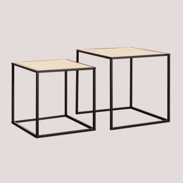 Rattan Nest Tables Daek Black - Sklum