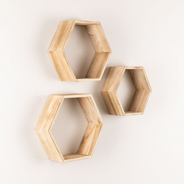 Set Of 3 Mijali Wooden Wall Shelves Natural - Sklum