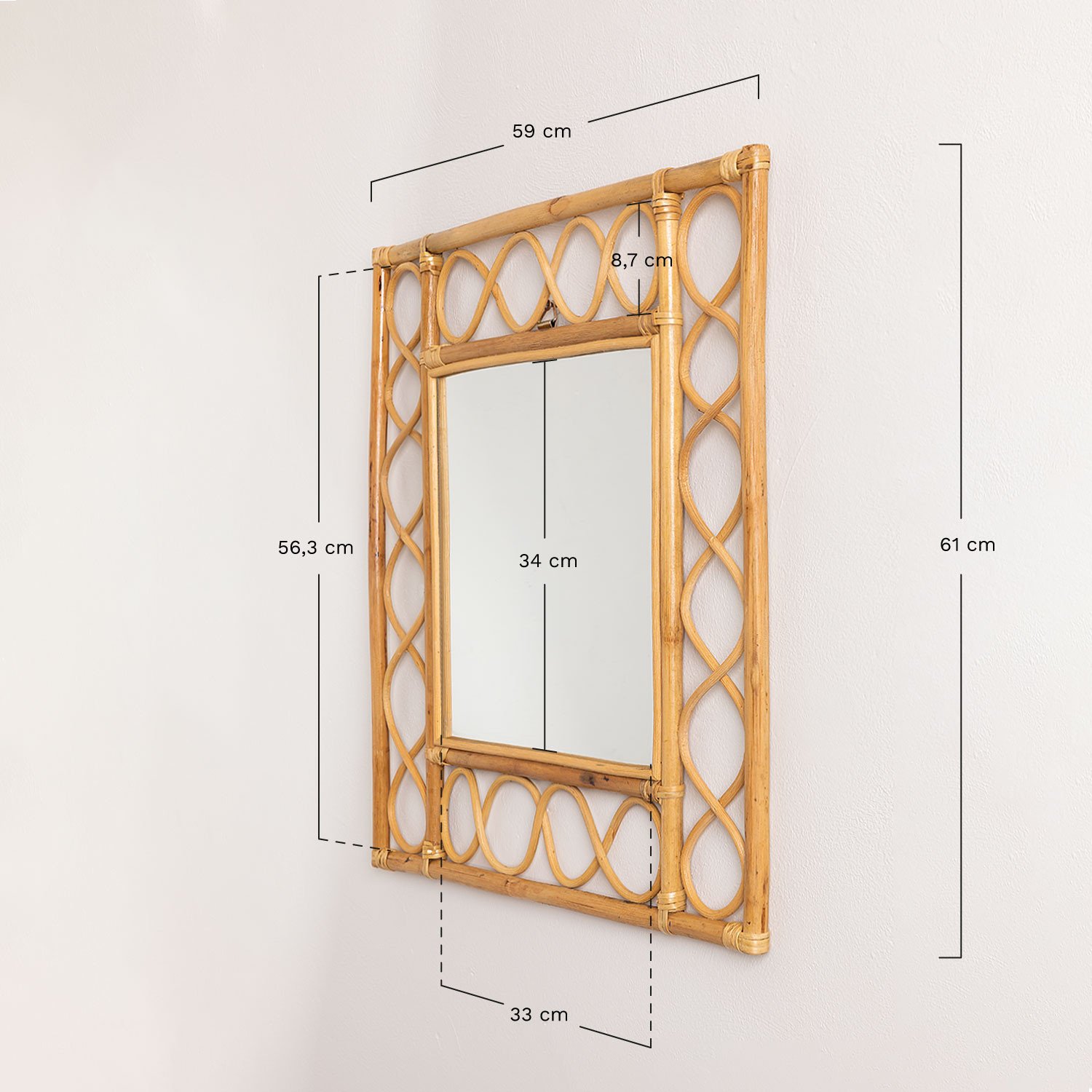 Square Rattan Wall Mirror  Boke , MEASURES