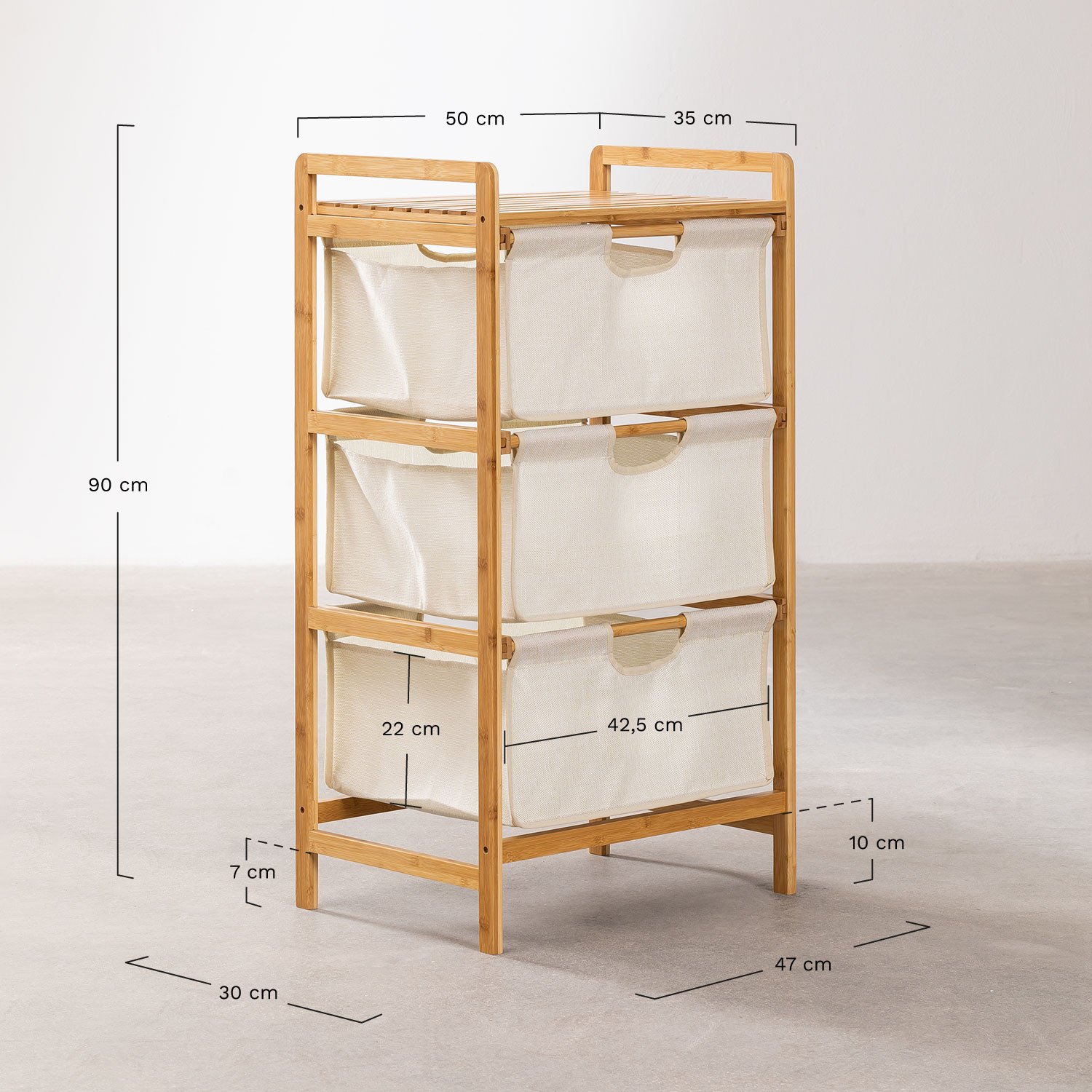 Skadi 3-Basket Bamboo Shelf, MEASURES