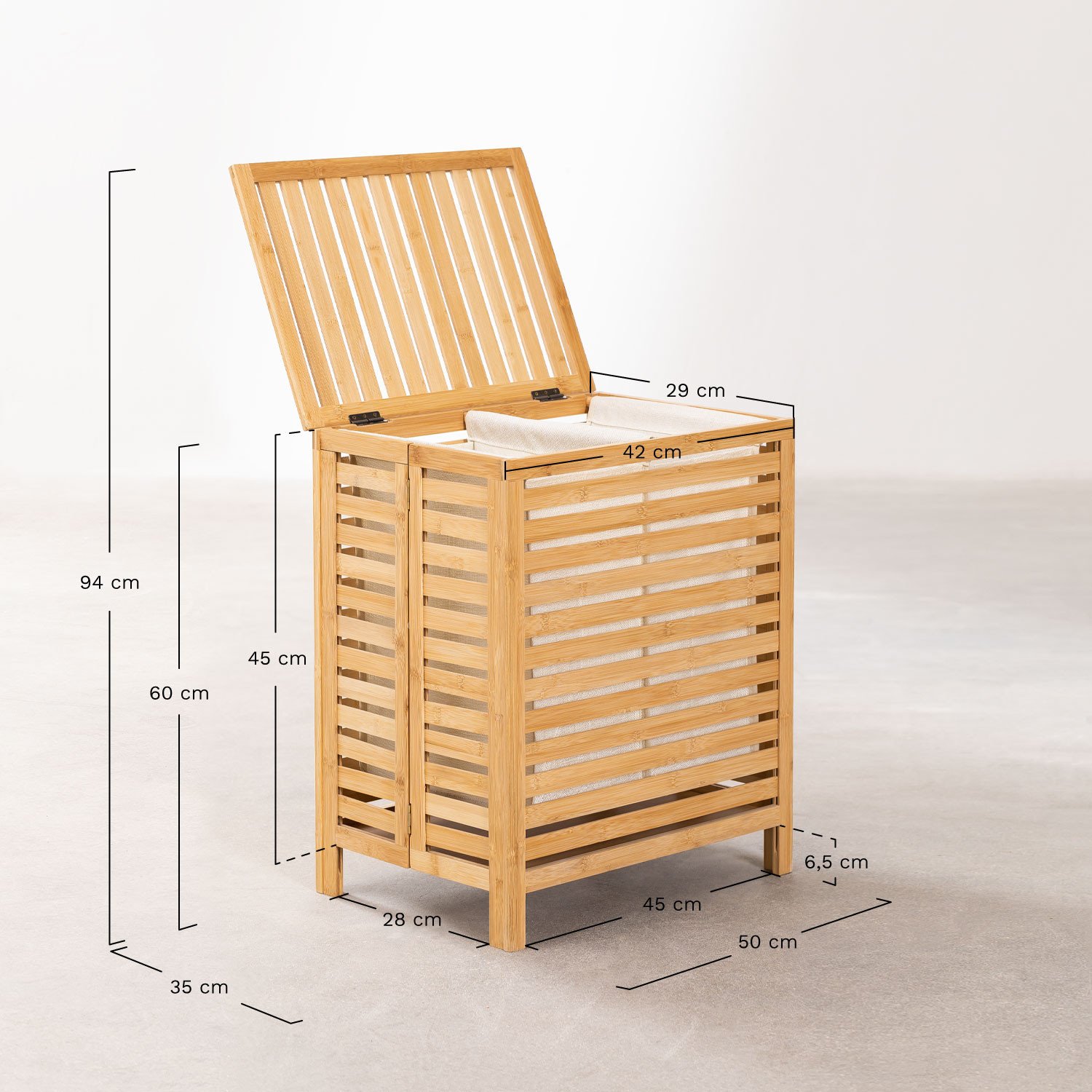 Bamboo Laundry Basket Lionel , MEASURES