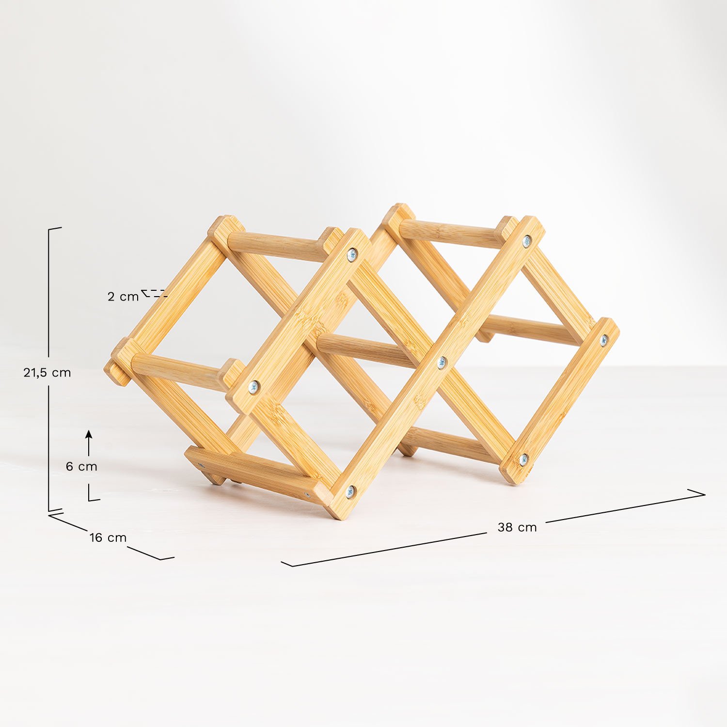 Foldable bamboo wine rack for 3 bottles Pascal, MEASURES