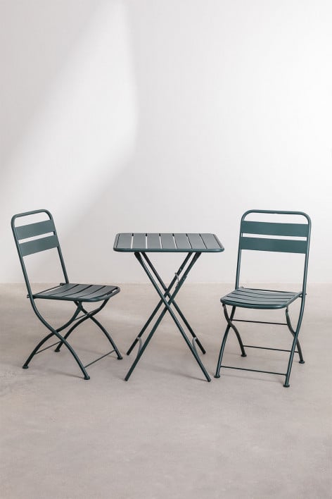 Square folding table set 60x60 cm and 2 folding steel chairs Janti