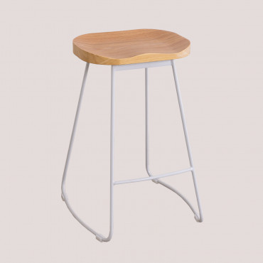 High Stool In Steel And Elm Wood Neicol White & ↑65 Cm - Sklum