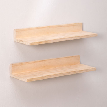 Set Of 2 Pine Wood Wall Shelves Tydor ~60 Cm - Sklum