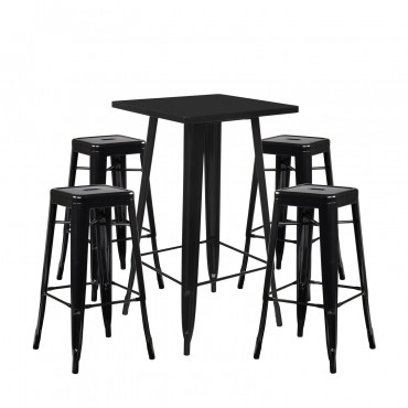 Set Of 4 Steel Stools & High Table Lix Black - Sklum