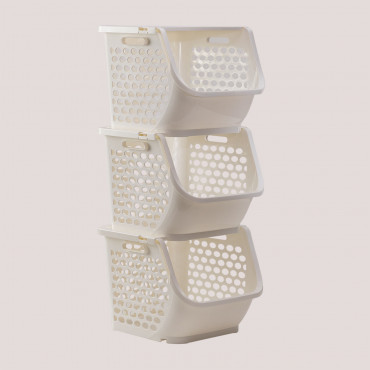 Set Of 3 Storage Baskets Bazyl White - Sklum