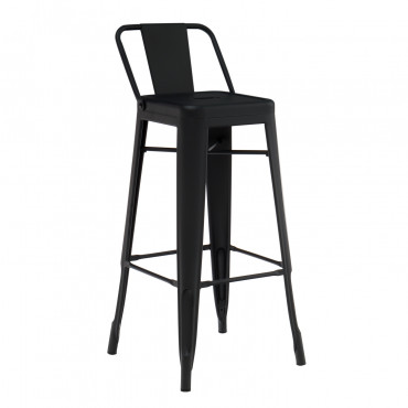 High Stool With Back In Steel (76 Cm) Lix Mate Black - Sklum