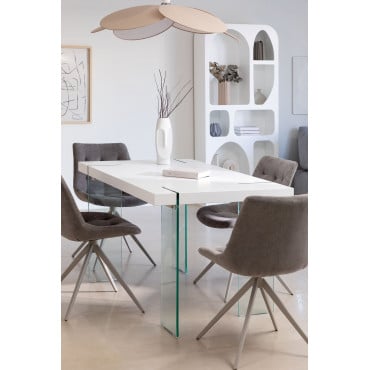 Mdf Rectangular Dining Table With Glass Legs Kali White Wood & 140 X 80 Cm - Sklum